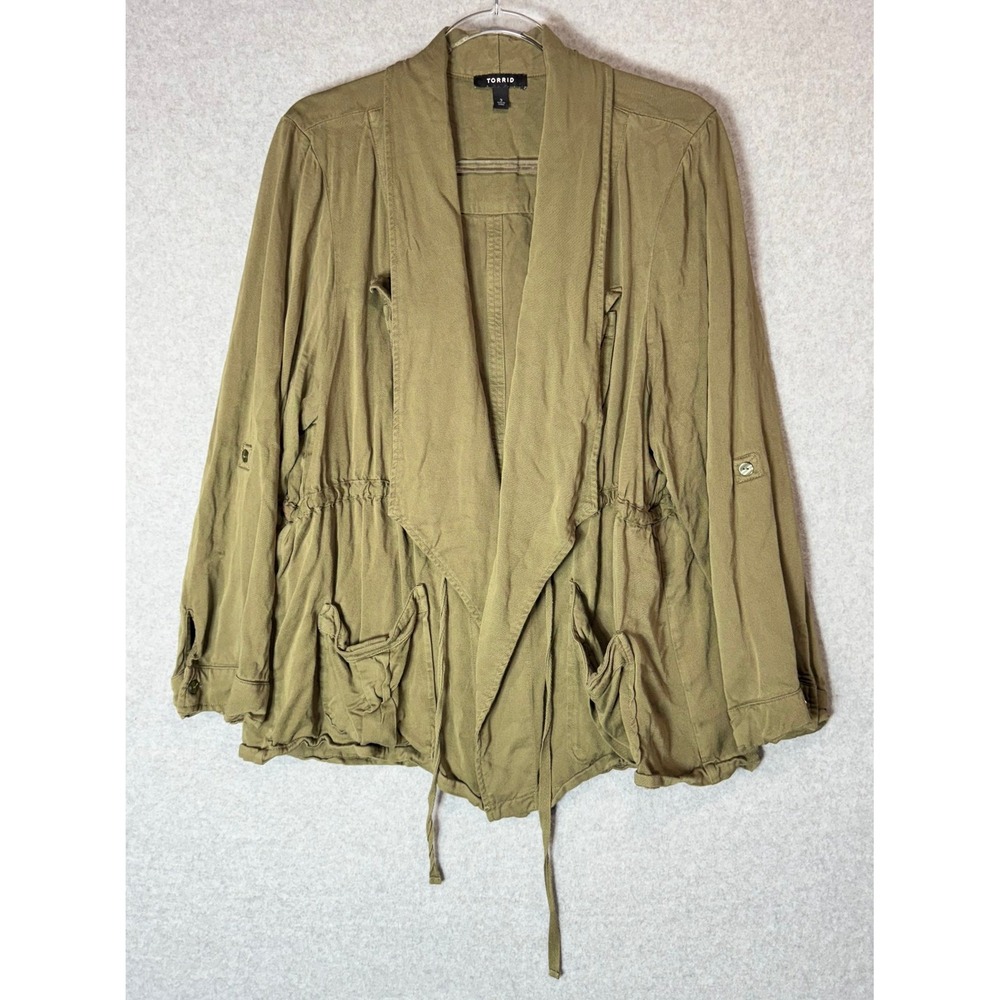 Torrid Olive Green‎ Drape Utility Jacket Plus Size 3 Lightweight Casual